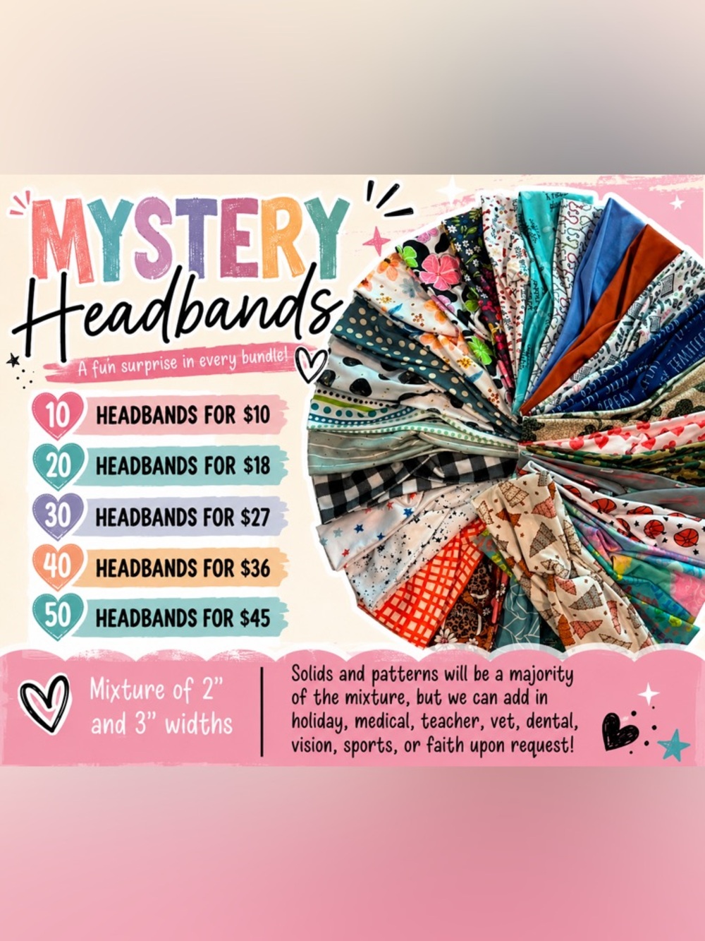 10 Mystery Adult Headbands - Mixed Colors Bundle